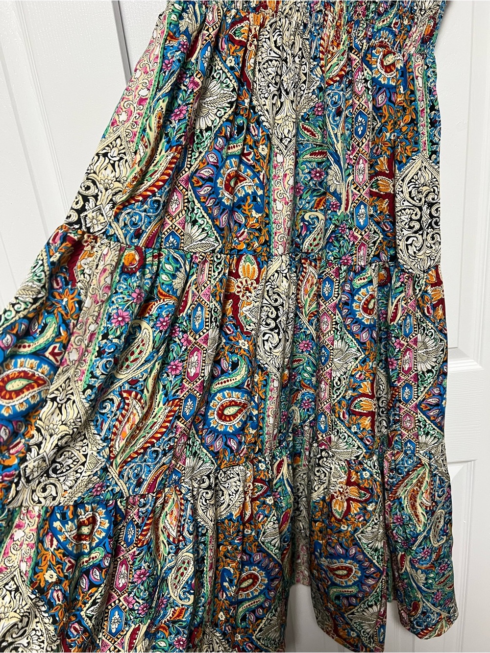 Towne Boho Paisley Maxi Dress Medium Colorful Empire Waist Cap Sleeve NWT - Picture 4 of 6